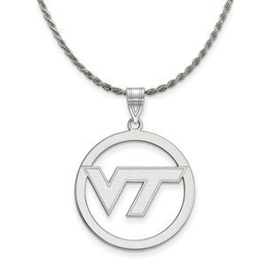 Sterling Silver Virginia Tech Large Circle Pendant Necklace - 26 Inch